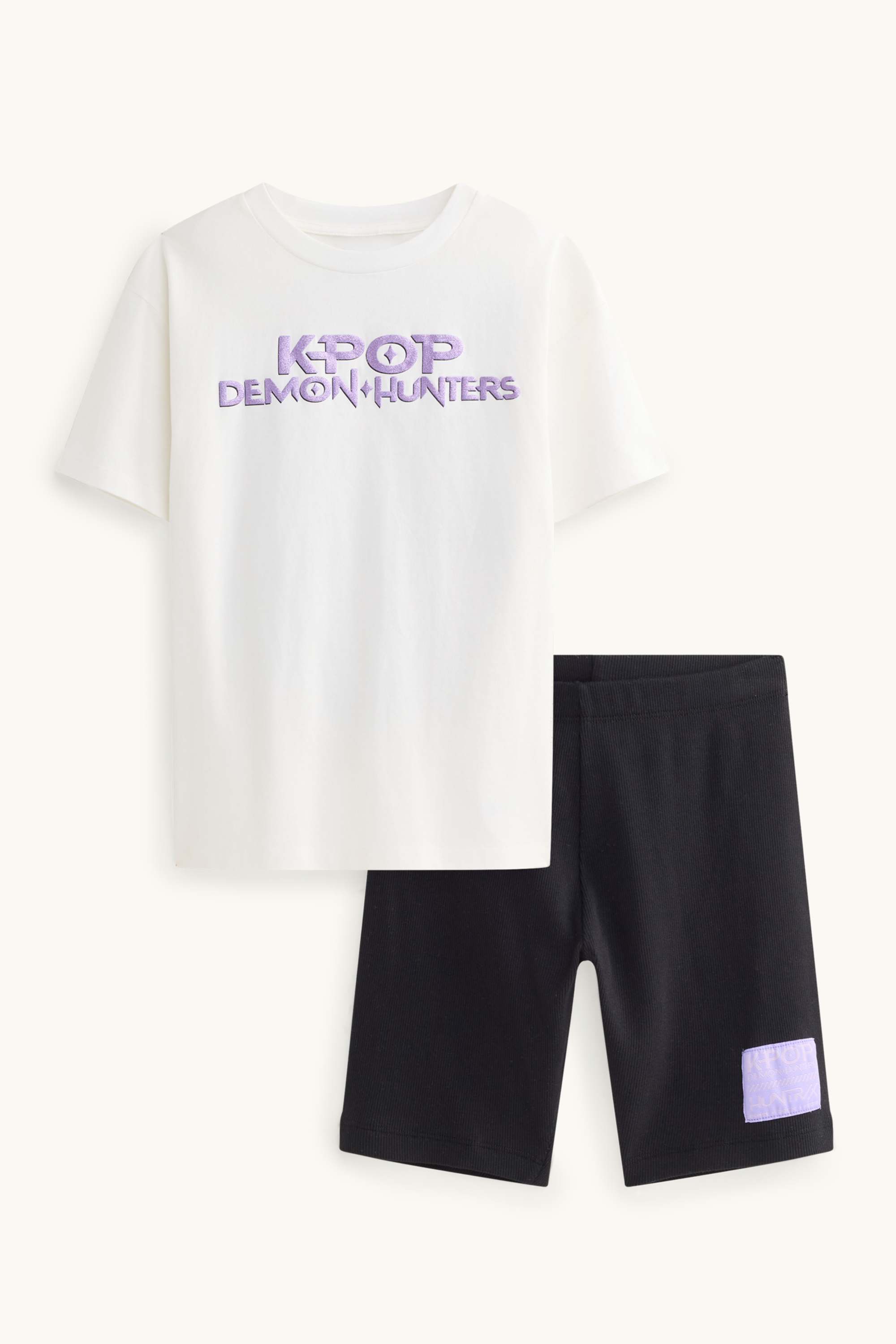 KPop Demon Hunters - set - short sleeve T-shirt and cycling shorts - 2 piece purple / white
