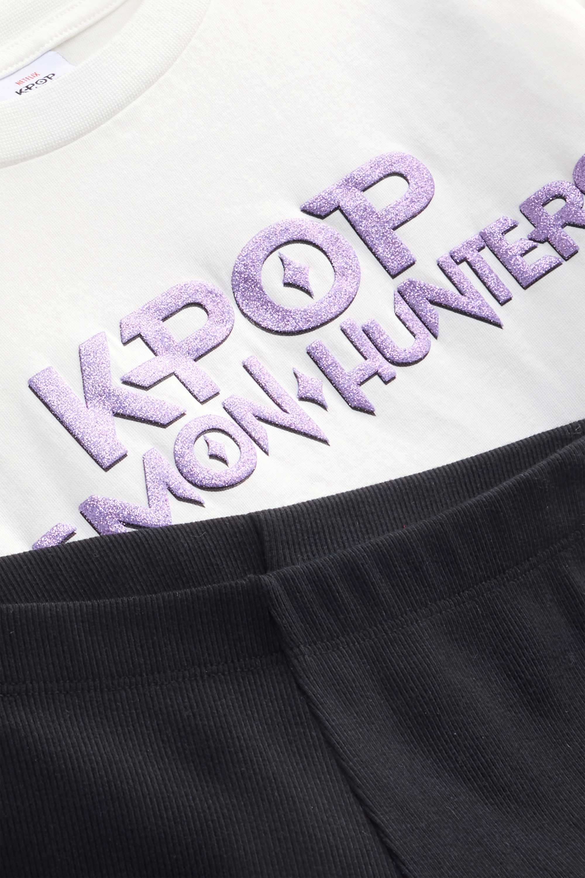 KPop Demon Hunters - set - short sleeve T-shirt and cycling shorts - 2 piece purple / white