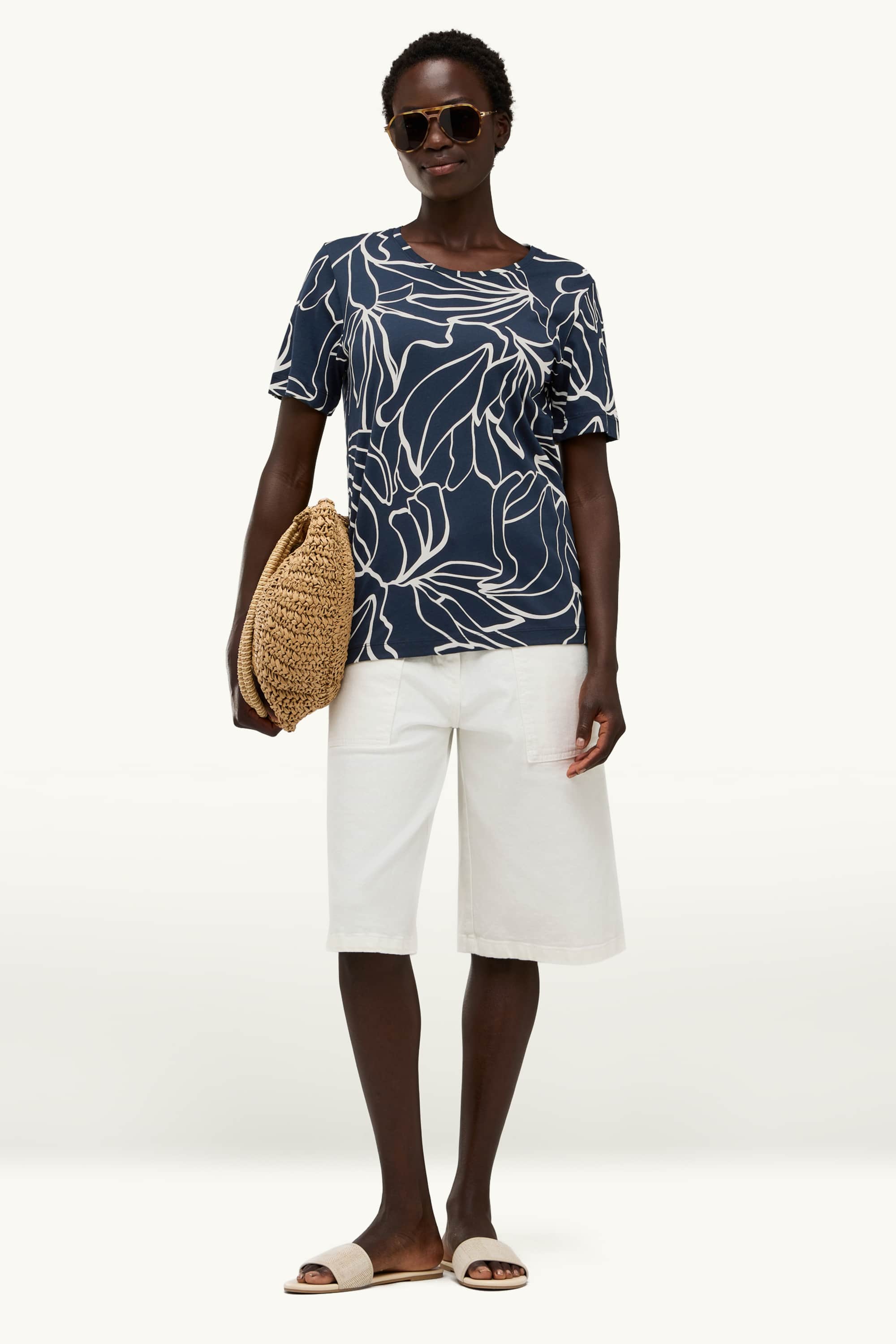 T-shirt - regular fit - patterned dark blue / white