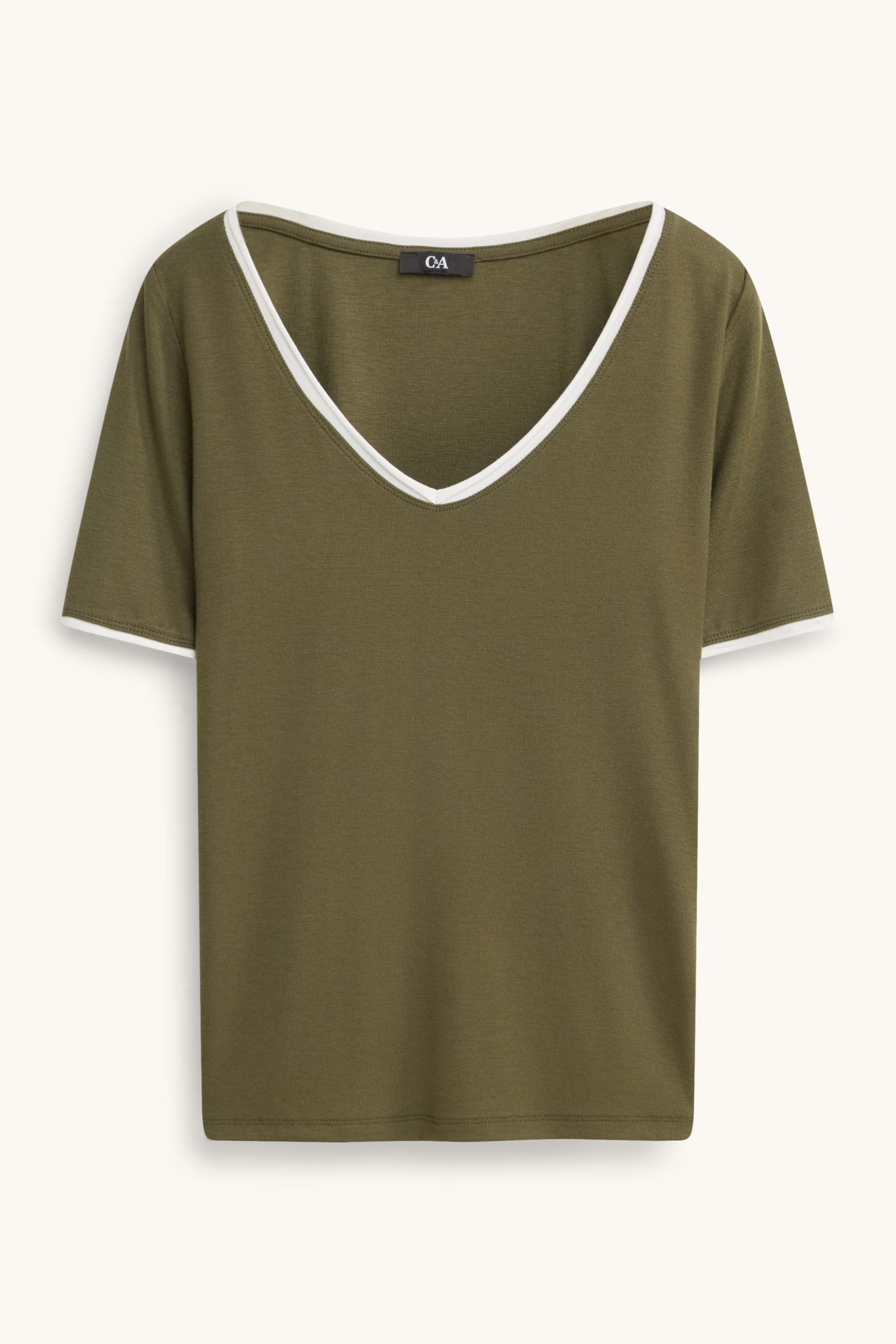 V-neck T-shirt - regular fit - 2-in-1 look khaki