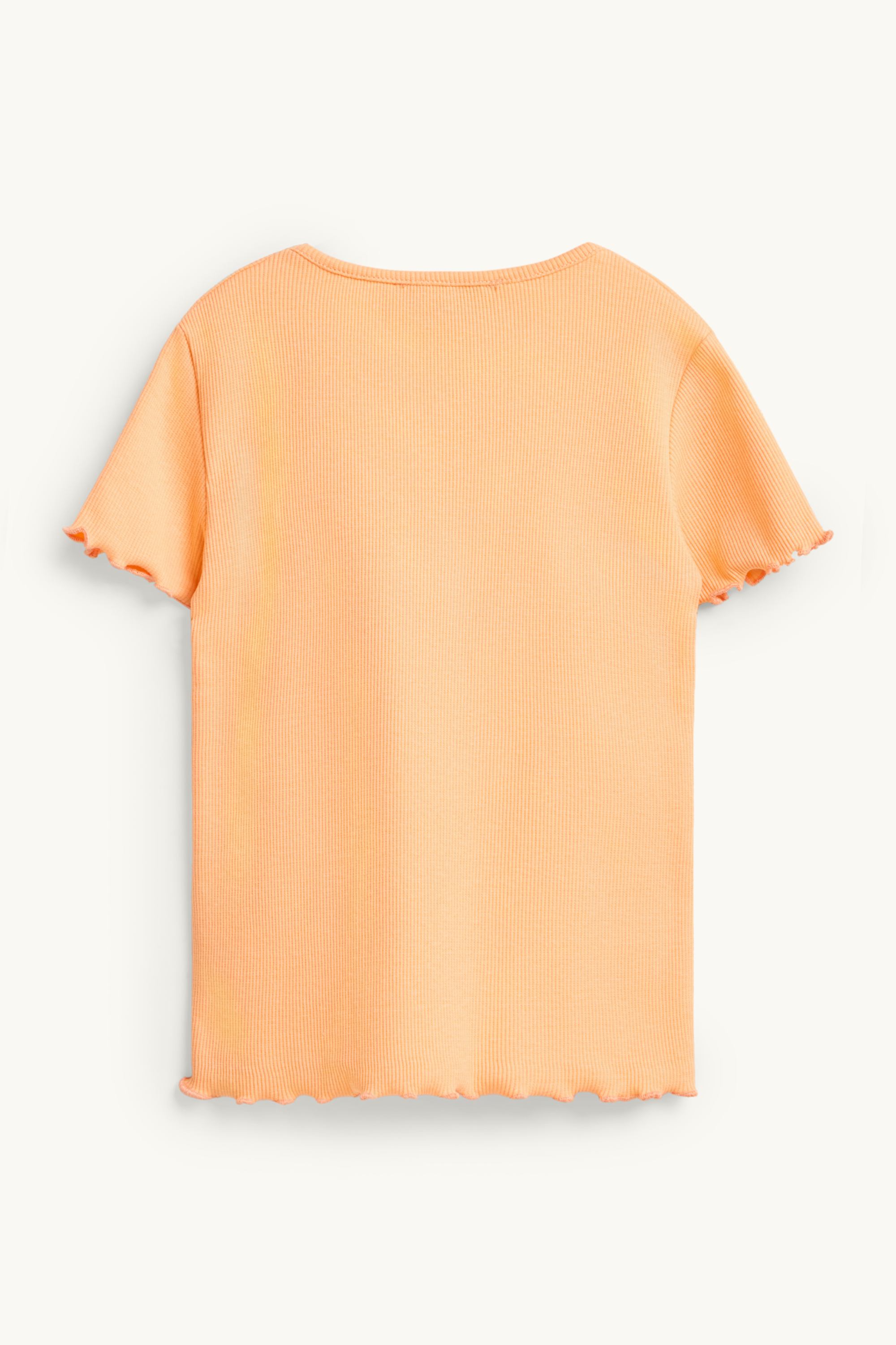Floral - short sleeve T-shirt - ribbed - shiny orange