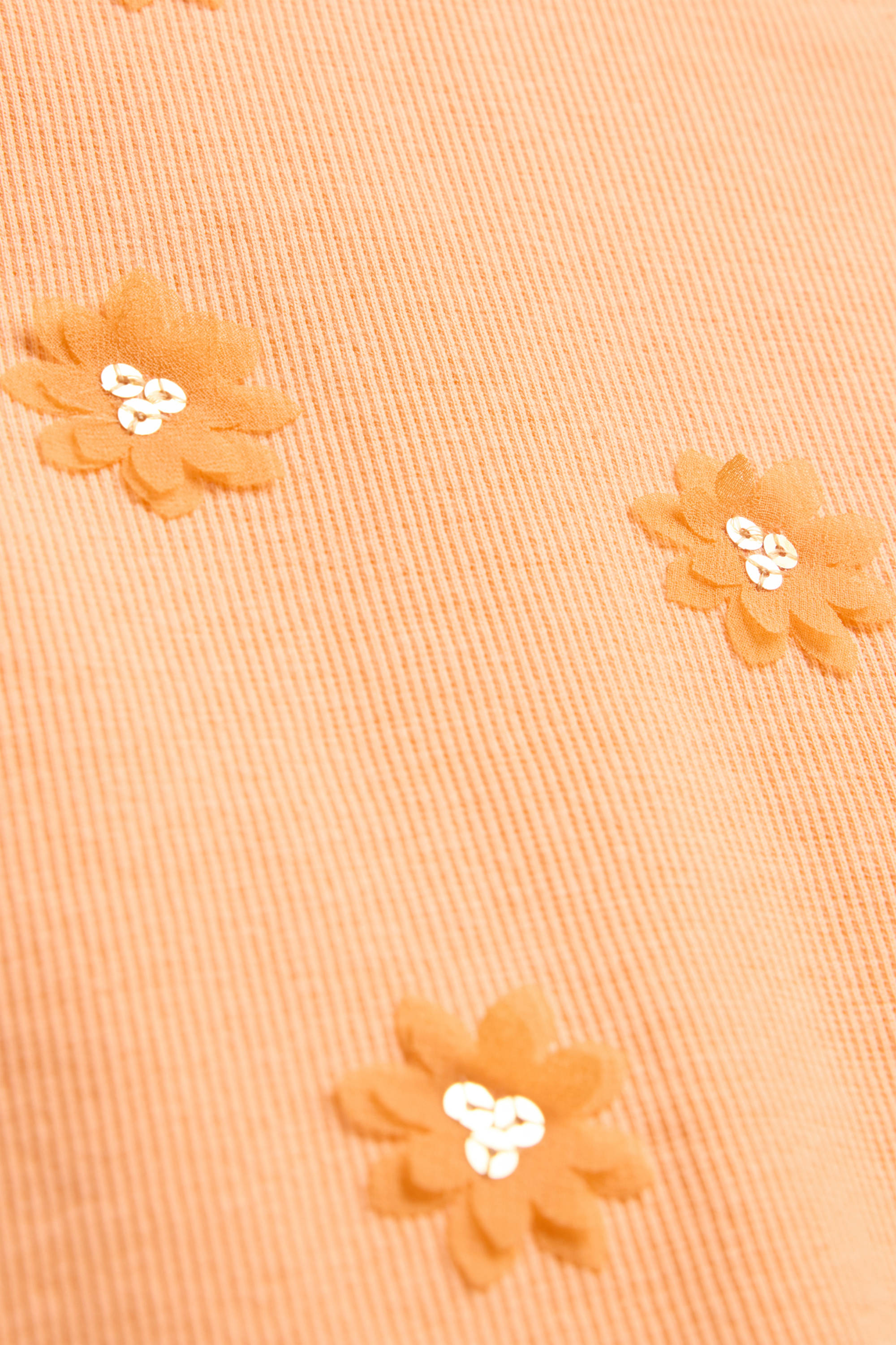 Floral - short sleeve T-shirt - ribbed - shiny orange