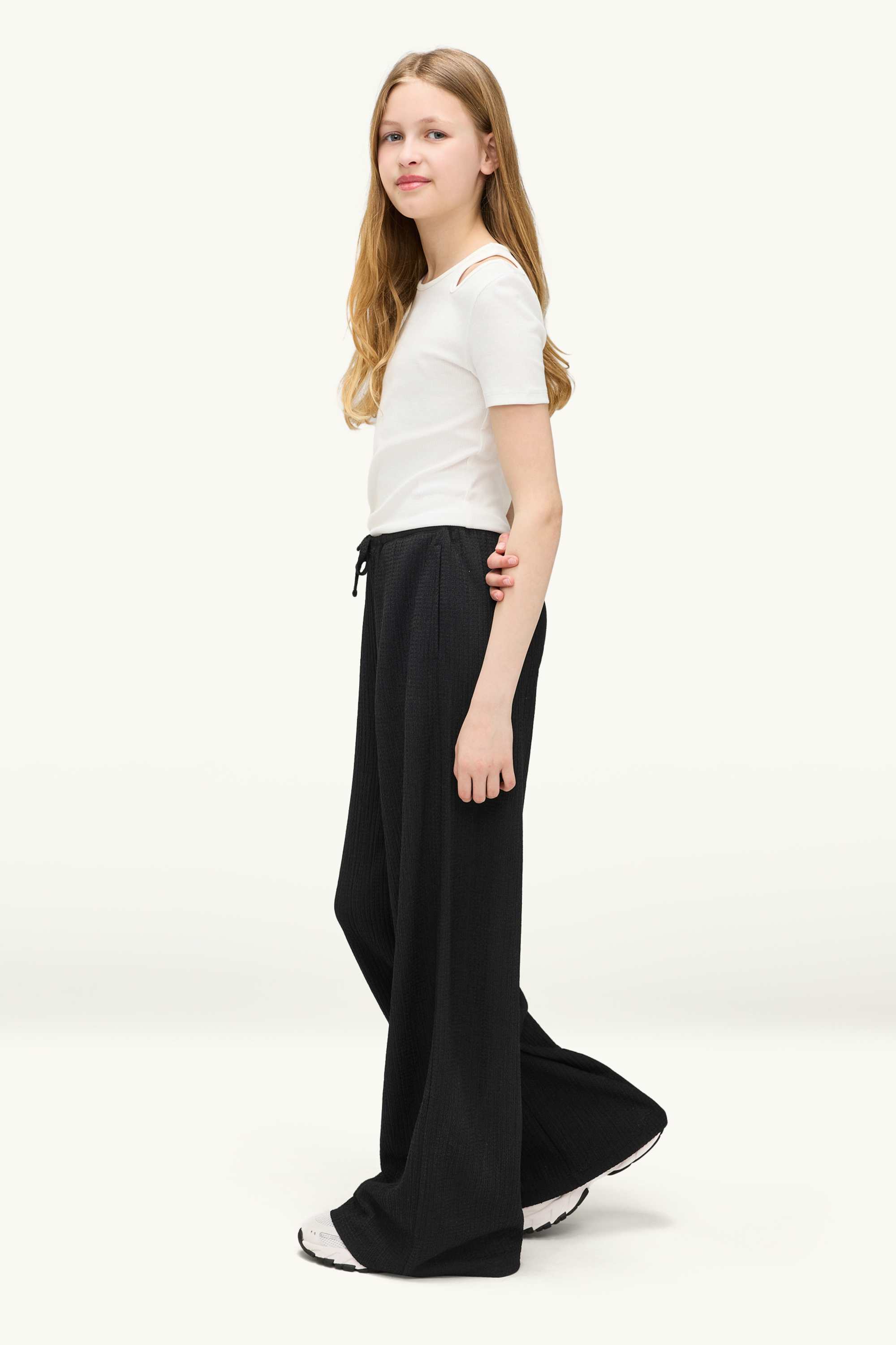 Cloth trousers - palazzo - textured black