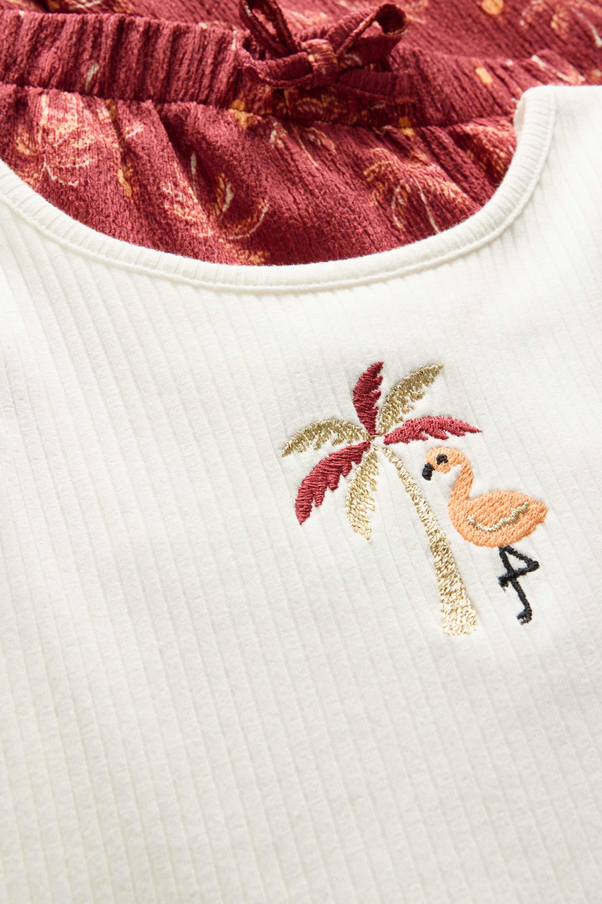 Palms and flamingo - set - top and cloth trousers - 2 piece white / red