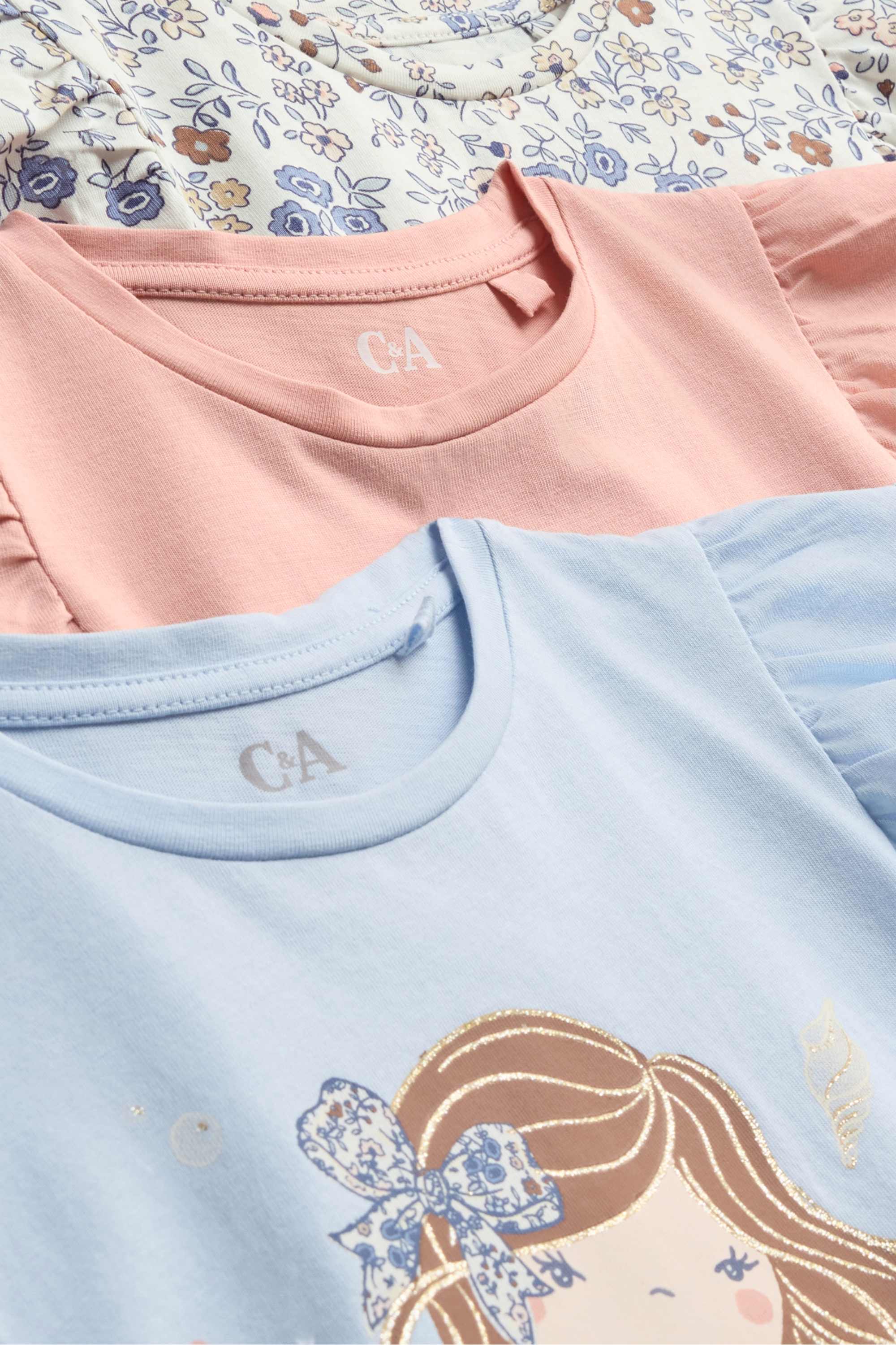 Multipack of 3 - flowers and mermaid - short sleeve T-shirt rose / light blue