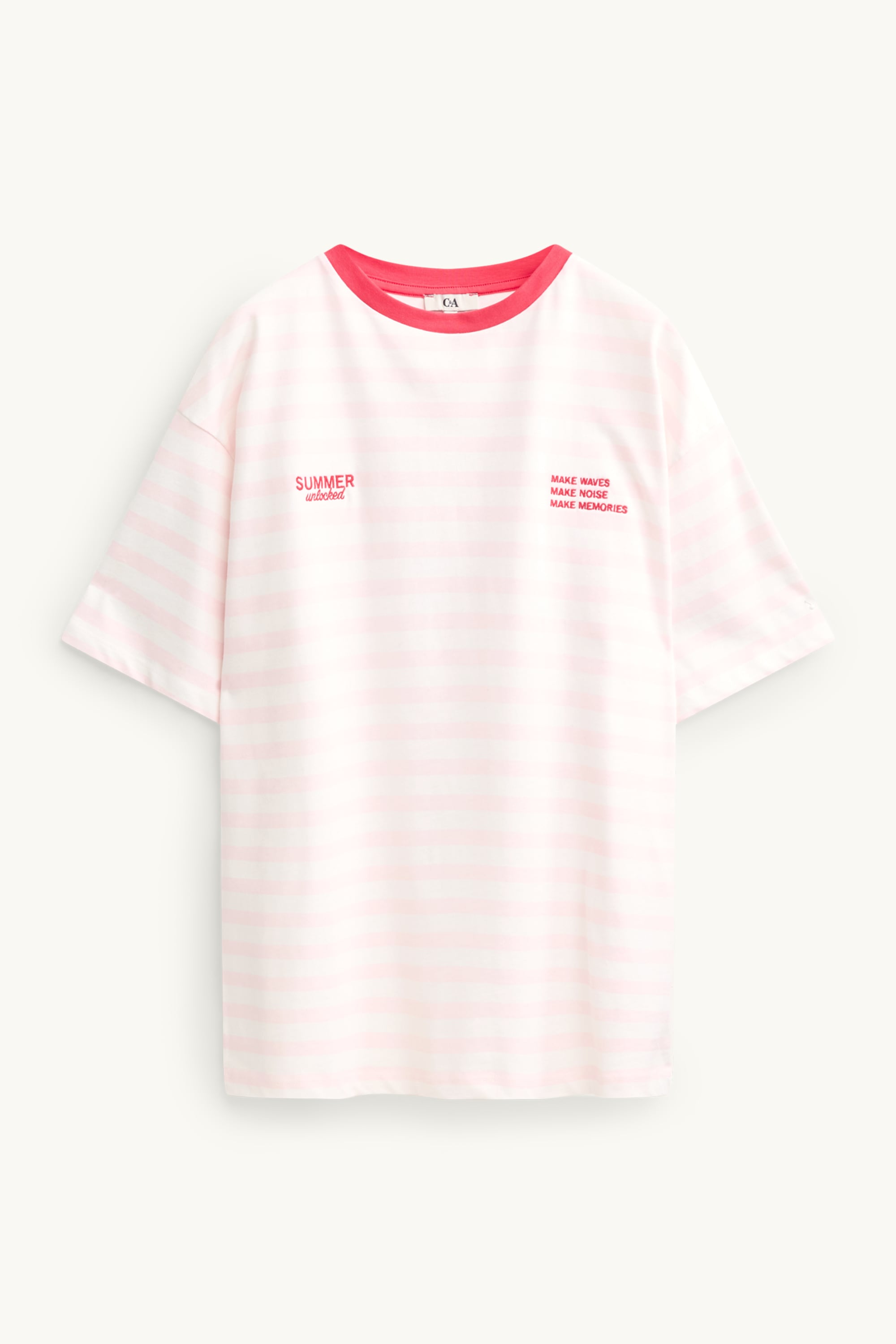 T-shirt - oversized - striped white / pink