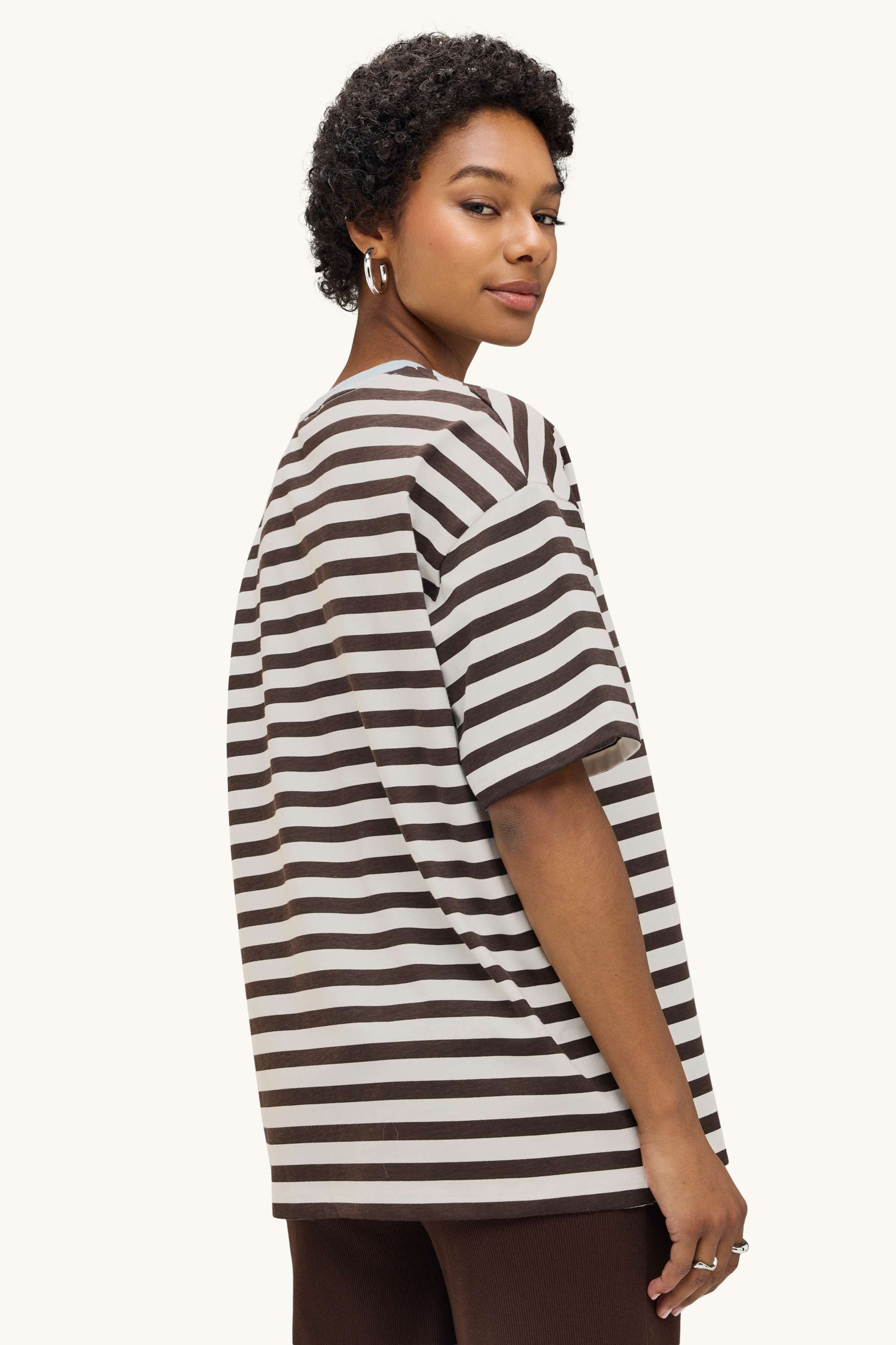 T-shirt - oversized - striped brown / cremewhite