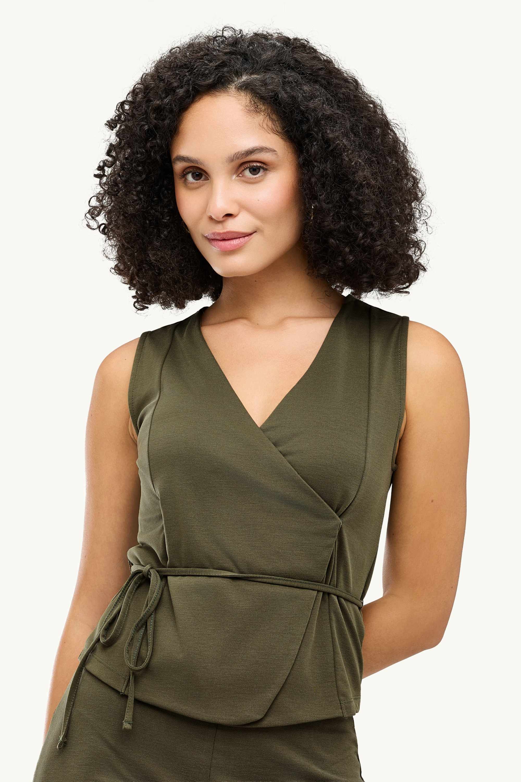 V-neck wrap top dark green