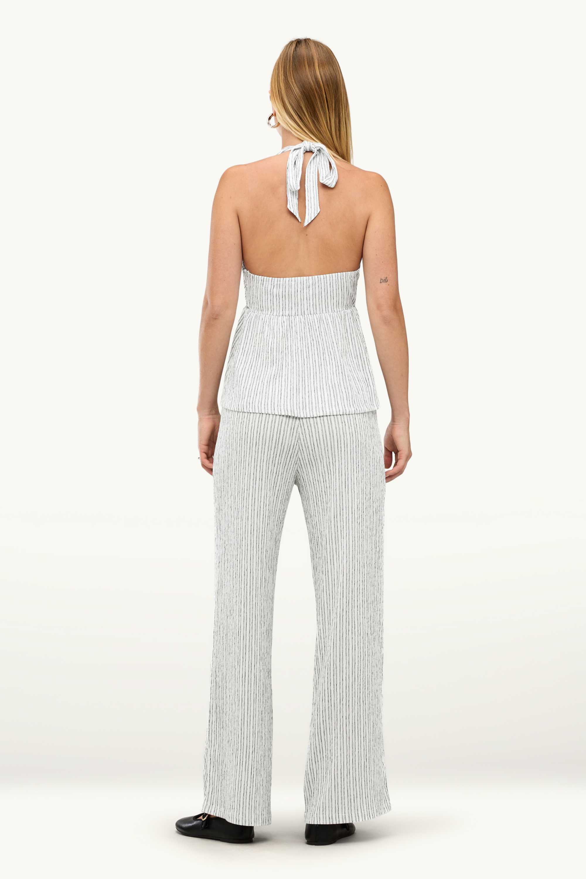 Cloth trousers - mid-rise waist - wide leg - striped white / black