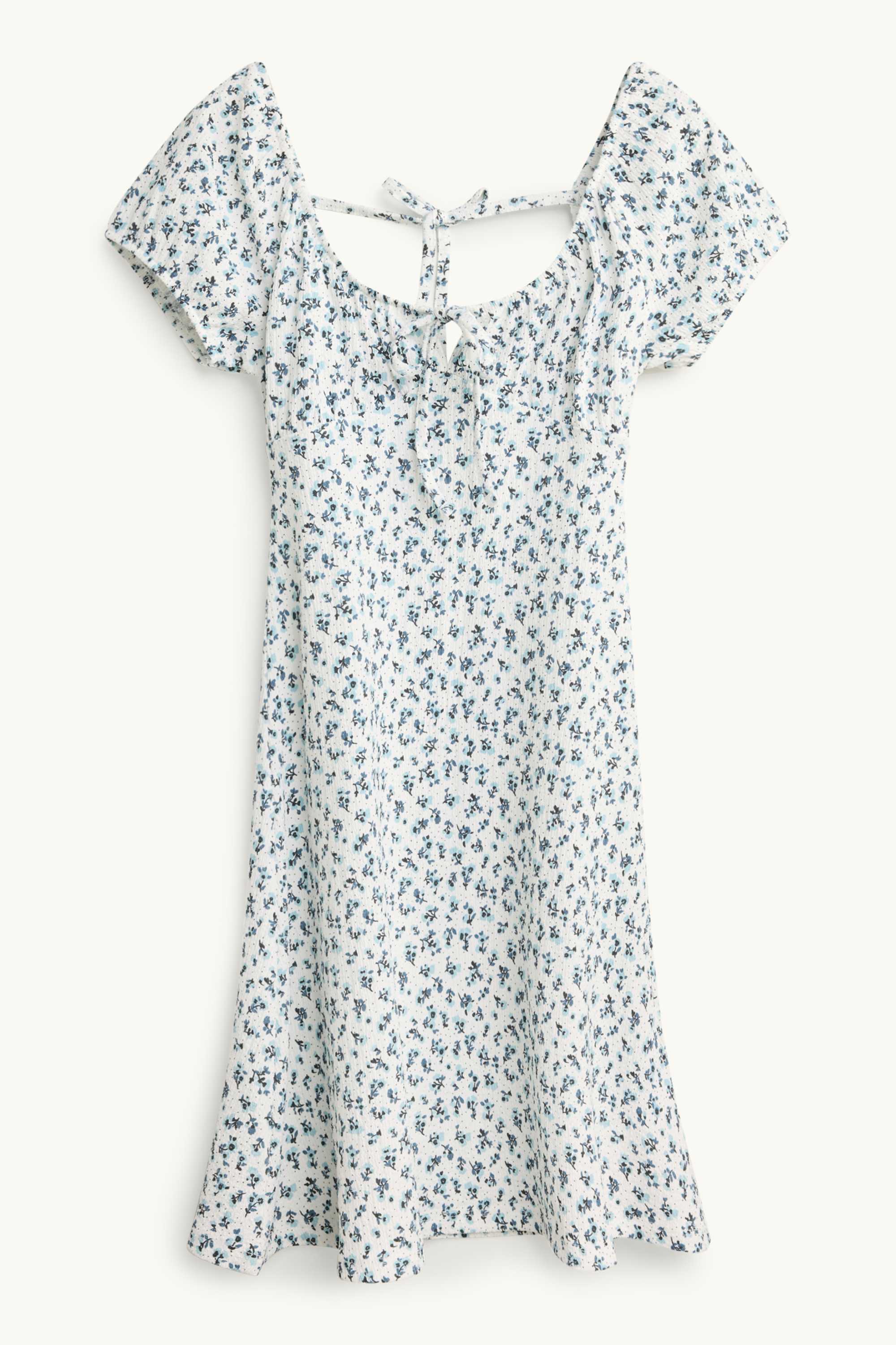 A-line dress - floral white / blue