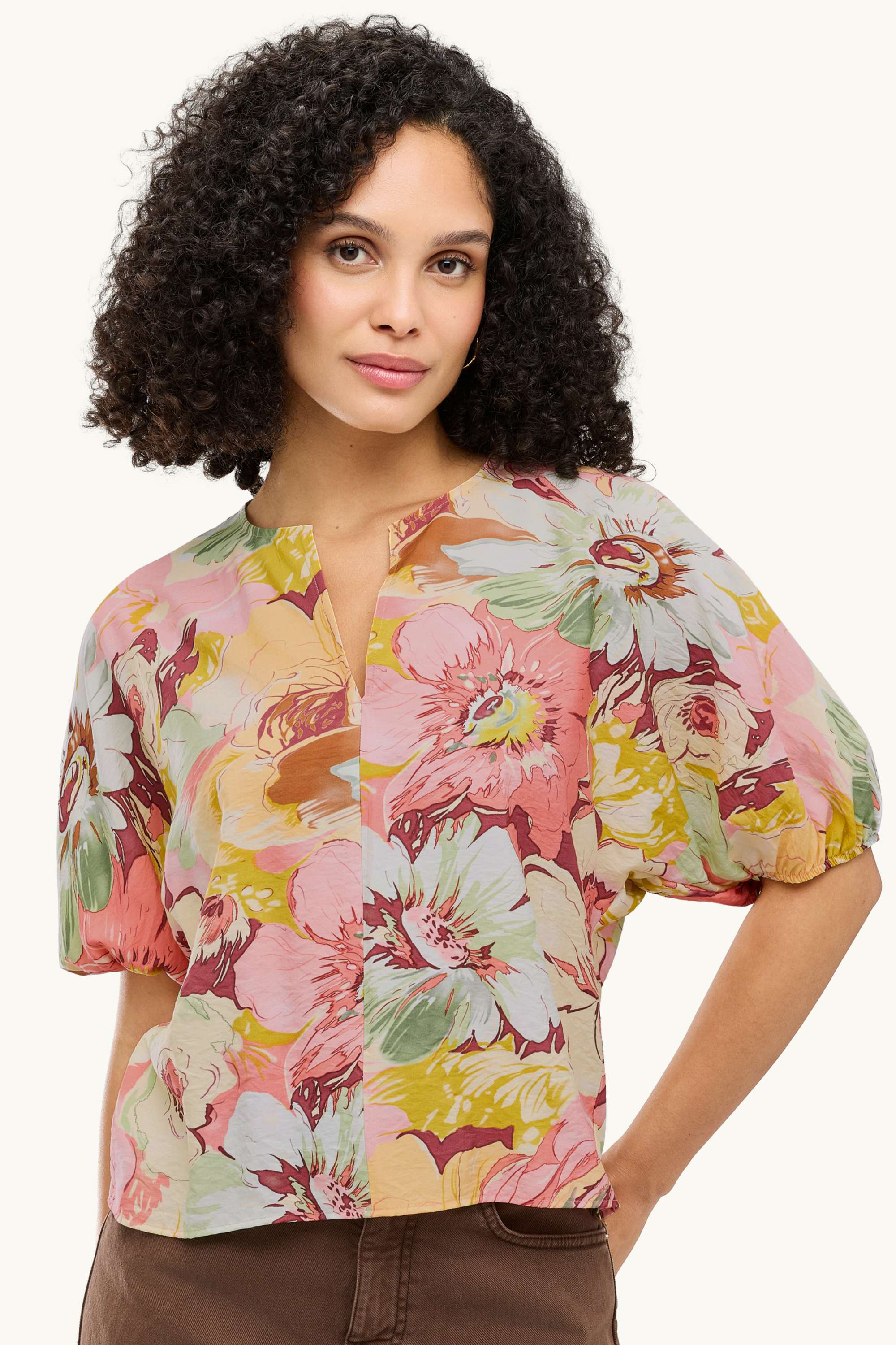 V-neck blouse - floral rose