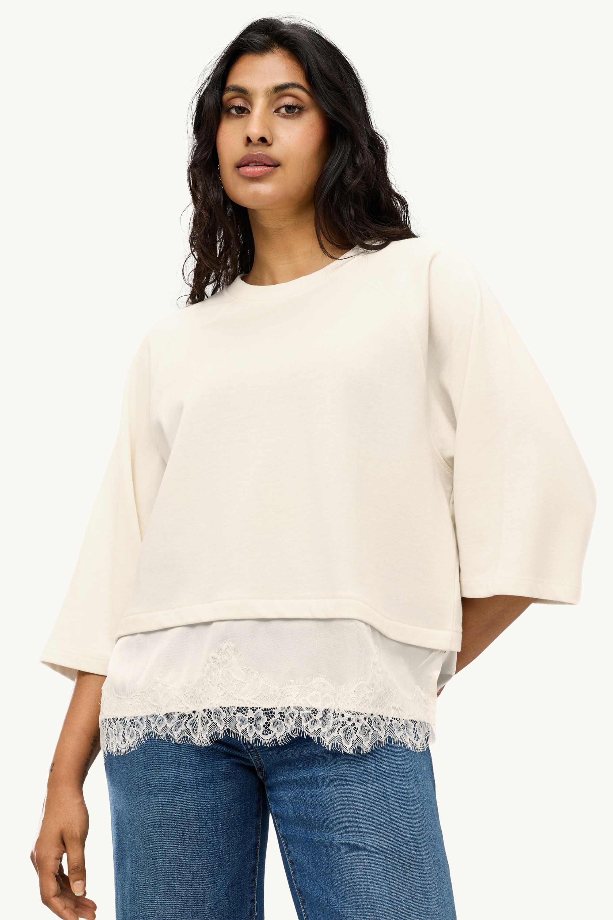 Sweatshirt - 2-in-1 look creme