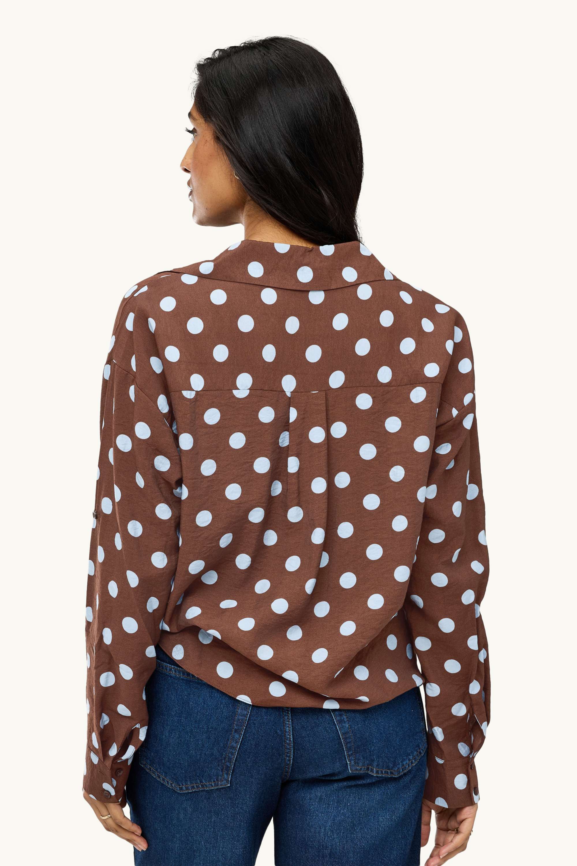 Shirt blouse with knot detail - polka dot brown / blue