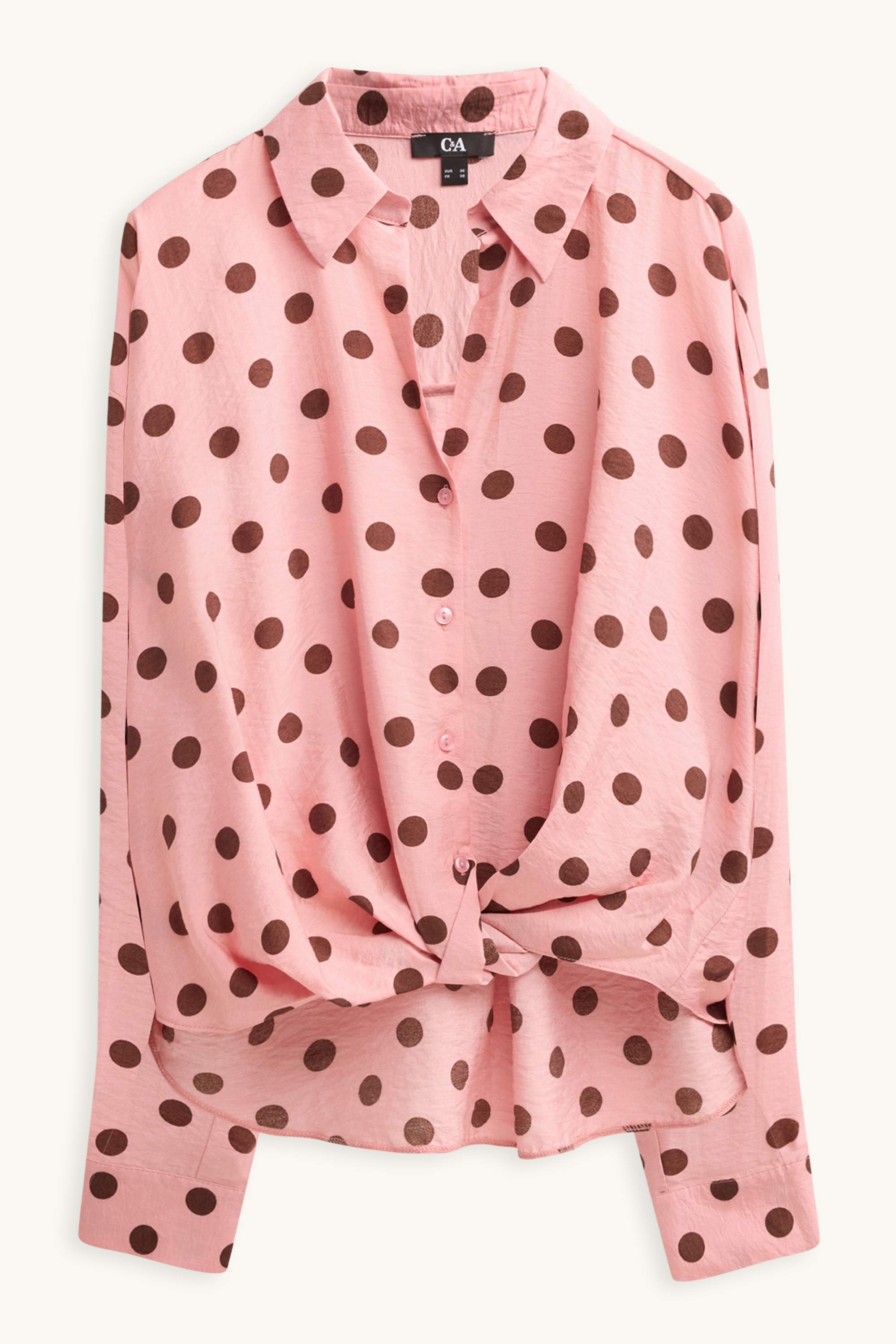 Shirt blouse with knot detail - polka dot rose