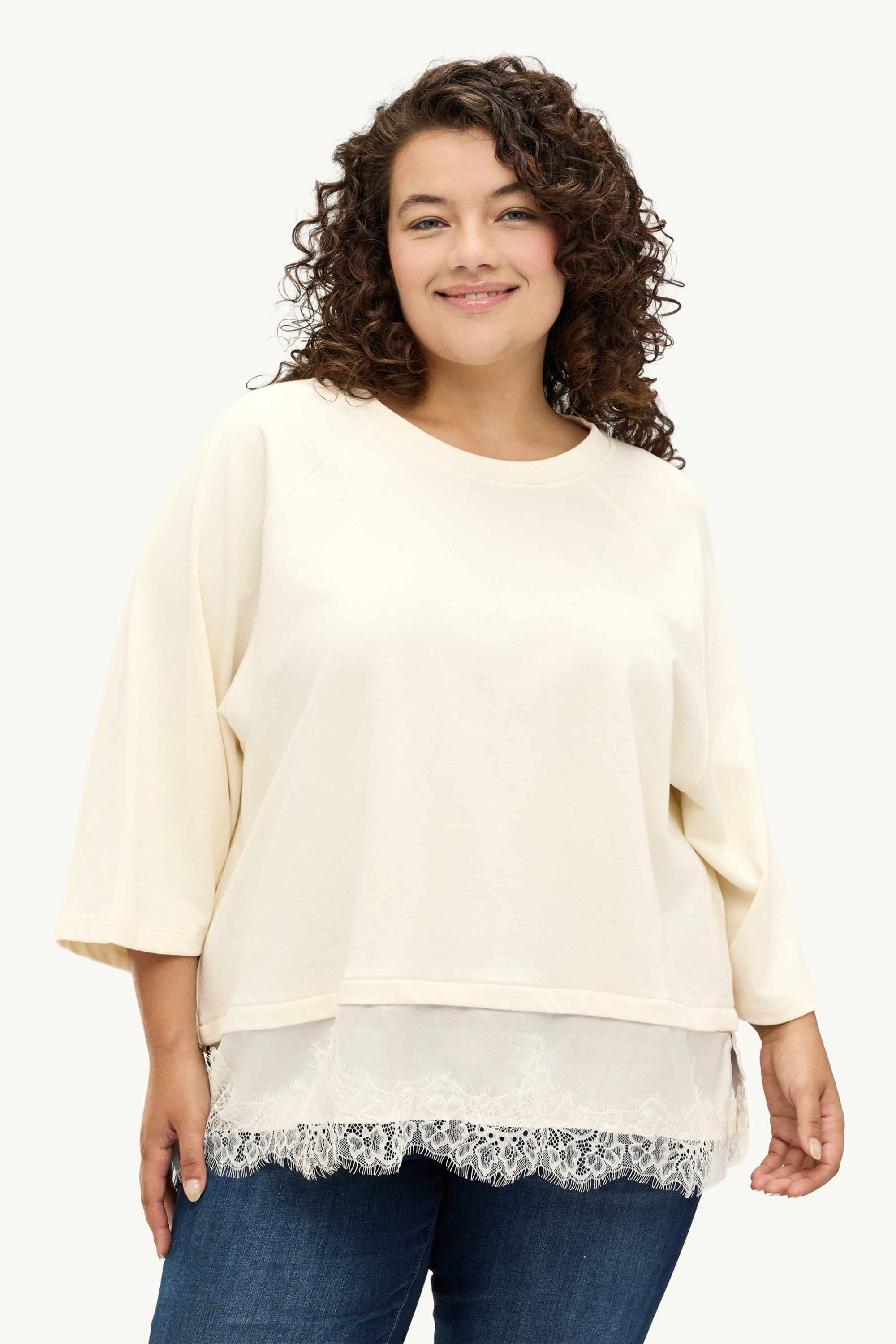 Sweatshirt - 2-in-1 look creme