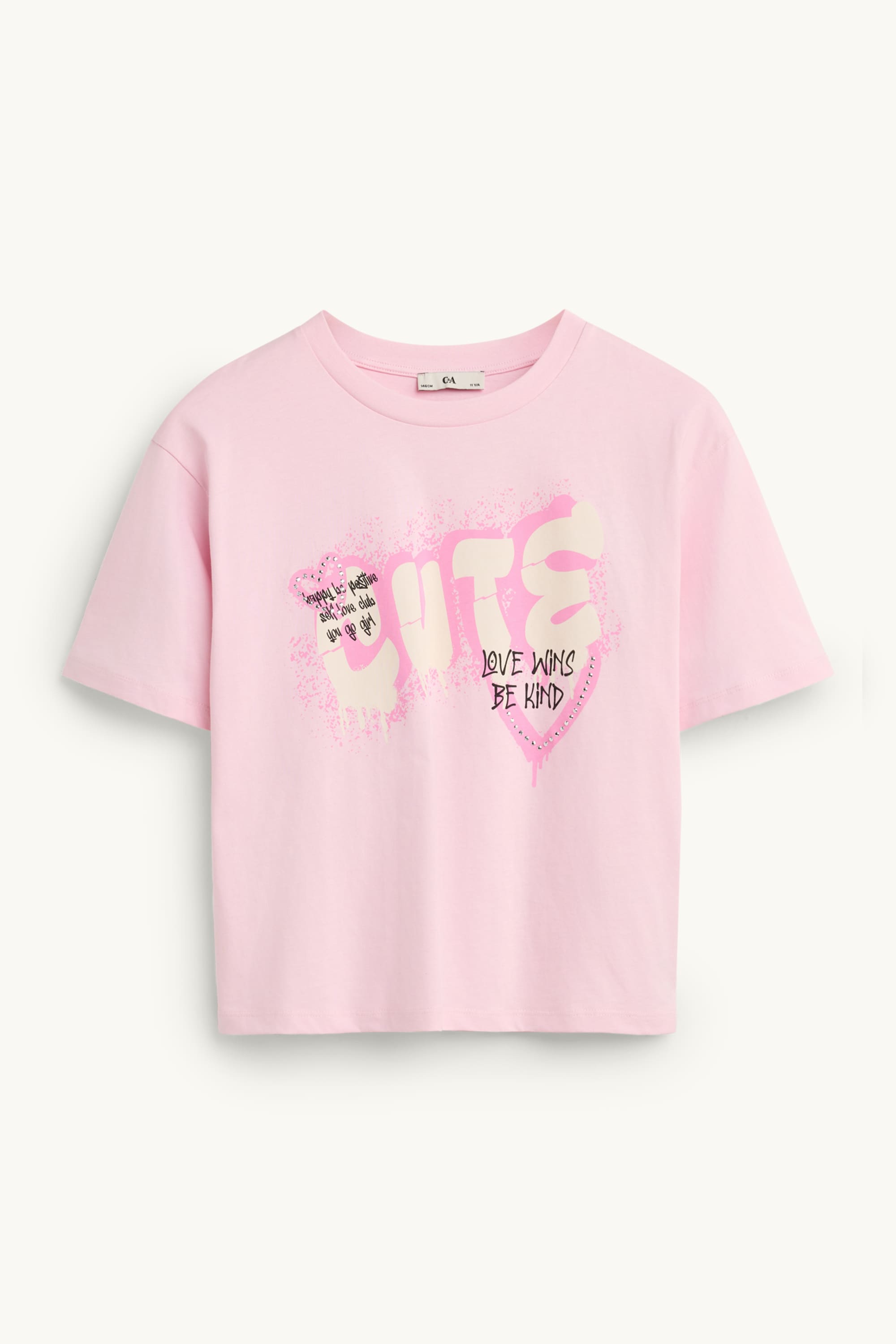 Graffiti - short sleeve T-shirt with rhinestones rose