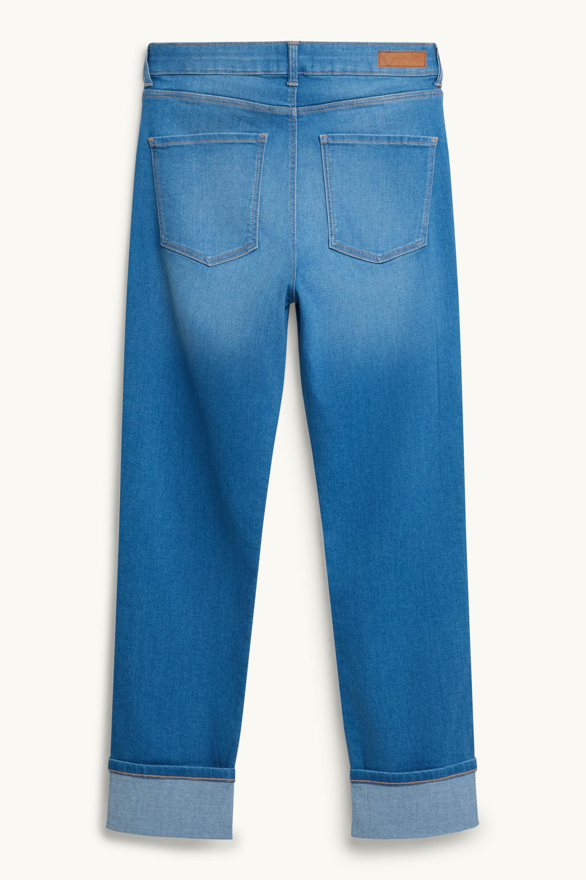 Cropped straight jeans - mid-rise waist blue denim