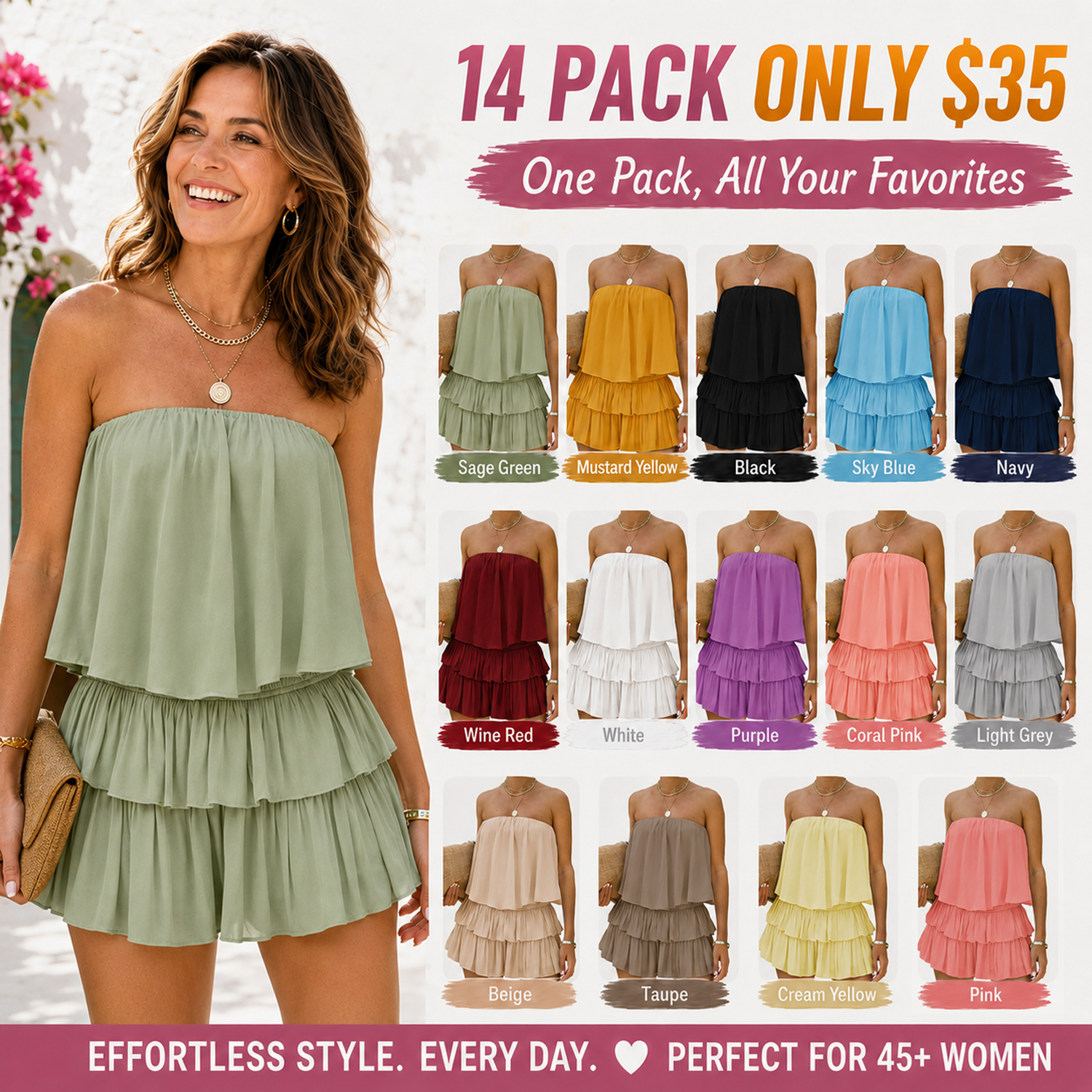 ⚡CLEARANCE SALE⚡- Women's Off The Shoulder Romper Flowy Strapless Smocked Jumpsuit Playsuits Dress