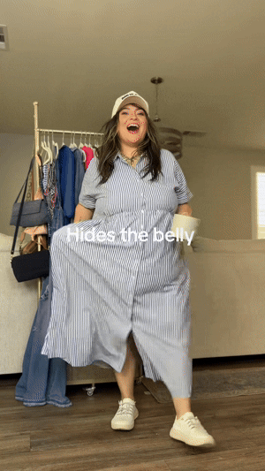 Women's Loose Midi Striped Shirt Dress