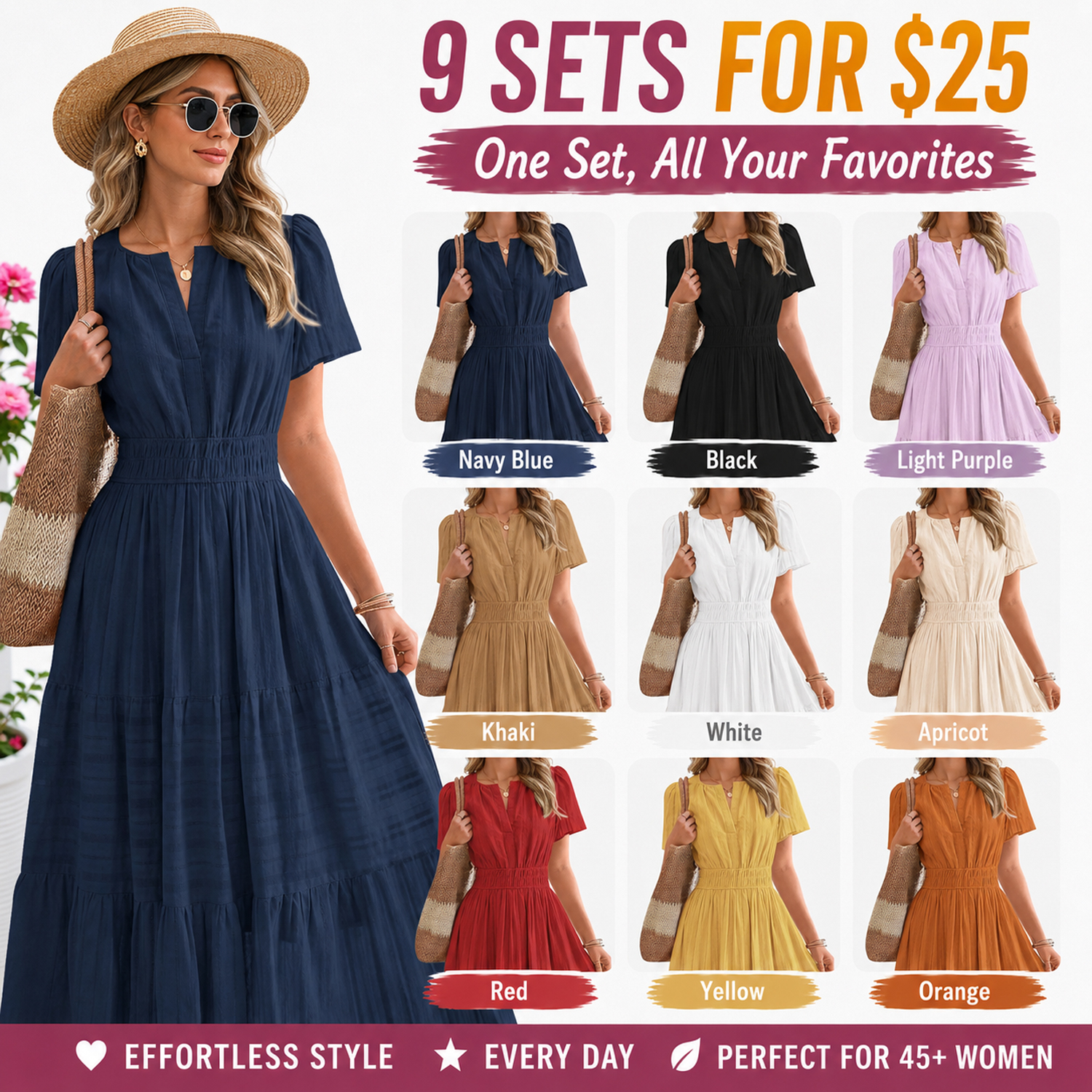 Women's Lightweight Short Sleeve V Neck Maxi Dress with Pockets