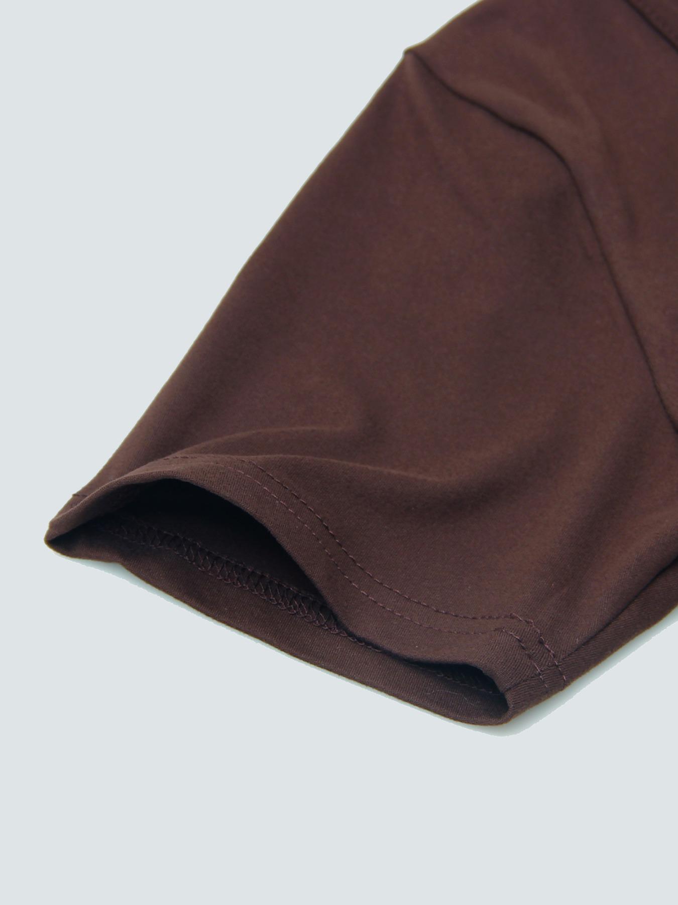Women's Long Coffee Color Loungewear Dress, Casual Fitted Style, Large Round Neck Short Sleeve Pocket Sleepwear, Soft Fabric Everyday All Seasons Wear