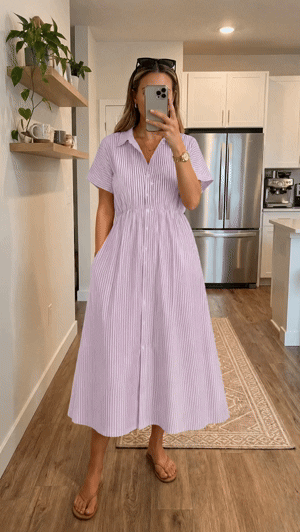 Women's Loose Midi Striped Shirt Dress