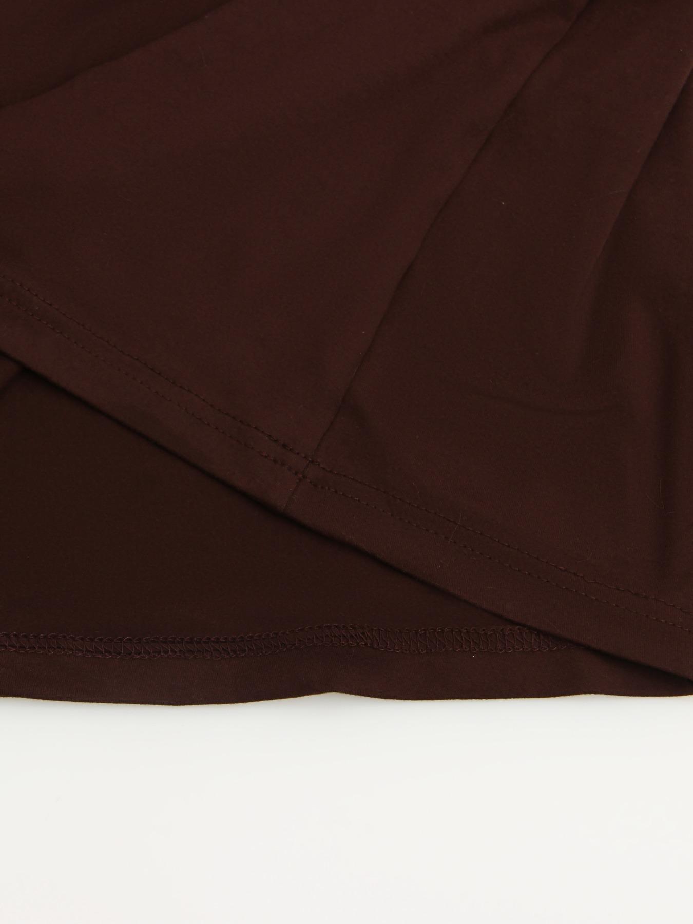 Women's Long Coffee Color Loungewear Dress, Casual Fitted Style, Large Round Neck Short Sleeve Pocket Sleepwear, Soft Fabric Everyday All Seasons Wear