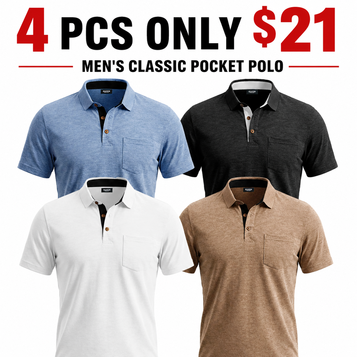8-Pack!Men's Classic Pocket Polo Short Sleeve Shirt