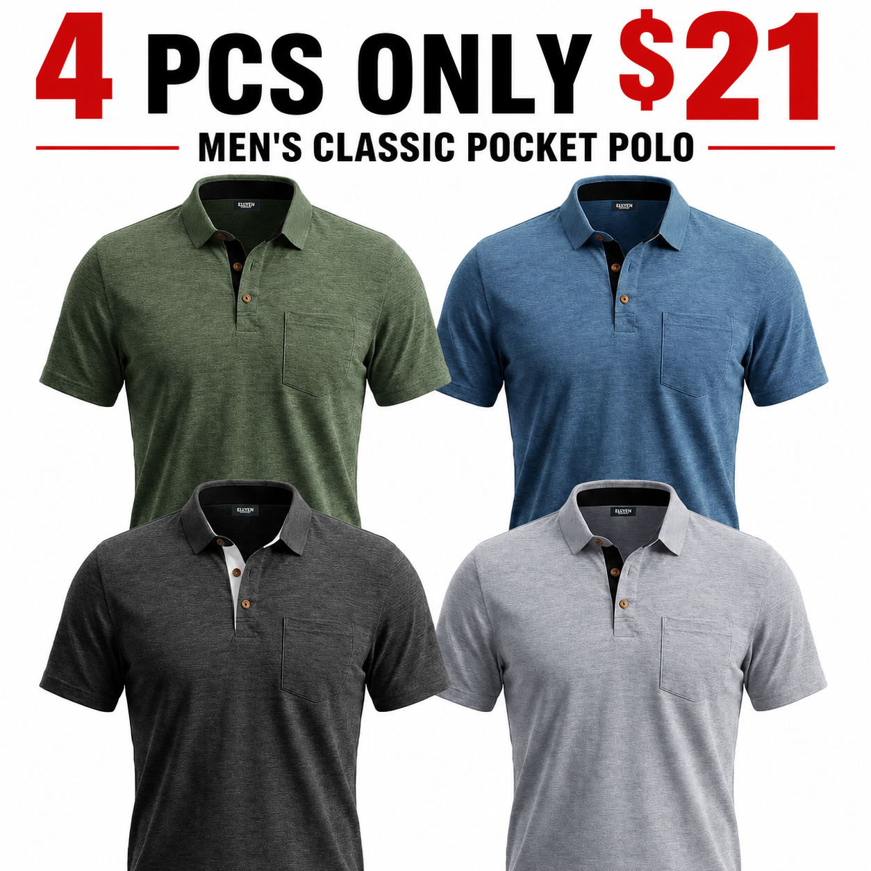 8-Pack!Men's Classic Pocket Polo Short Sleeve Shirt