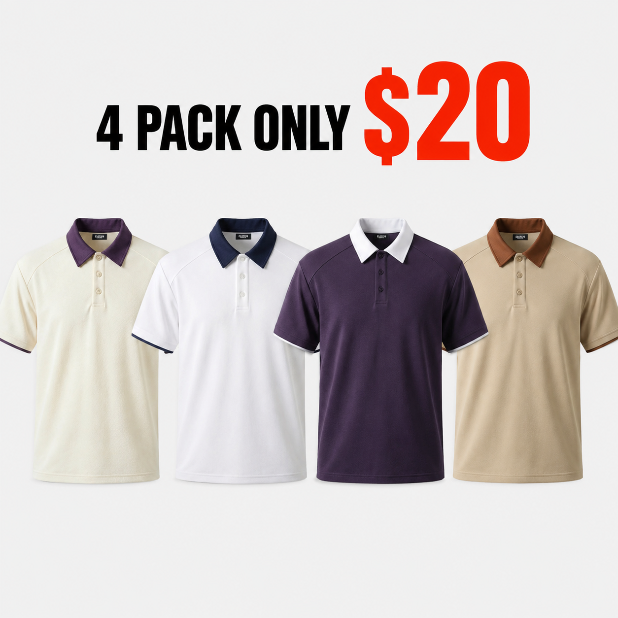 8-Pack!Men's Retro Contrast Collar Short Sleeve Polo Shirt