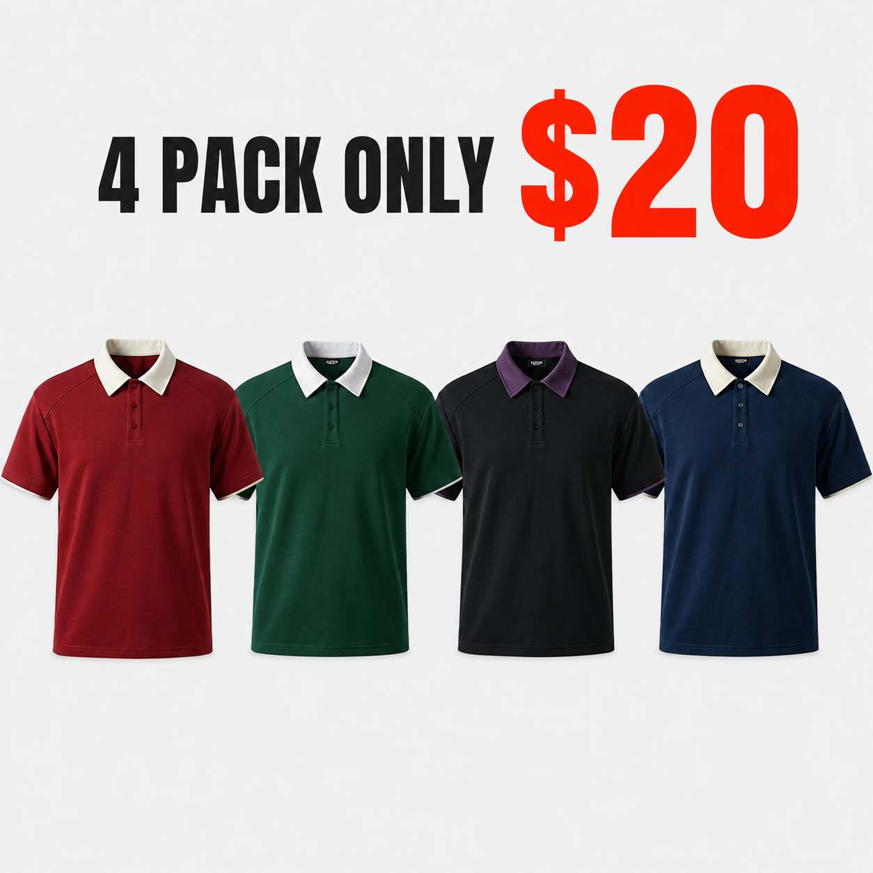 8-Pack!Men's Retro Contrast Collar Short Sleeve Polo Shirt
