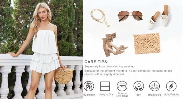 ⚡CLEARANCE SALE⚡- Women's Off The Shoulder Romper Flowy Strapless Smocked Jumpsuit Playsuits Dress