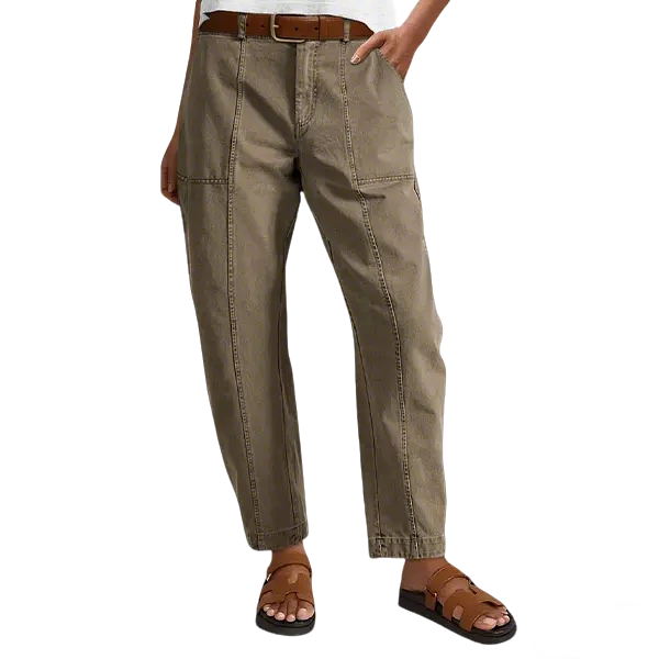 💝Last Day Promotion⚡- Solid Mid-Rise Baby Barrel Pants, High Stretch, Deep Pockets
