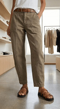 💝Last Day Promotion⚡- Solid Mid-Rise Baby Barrel Pants, High Stretch, Deep Pockets