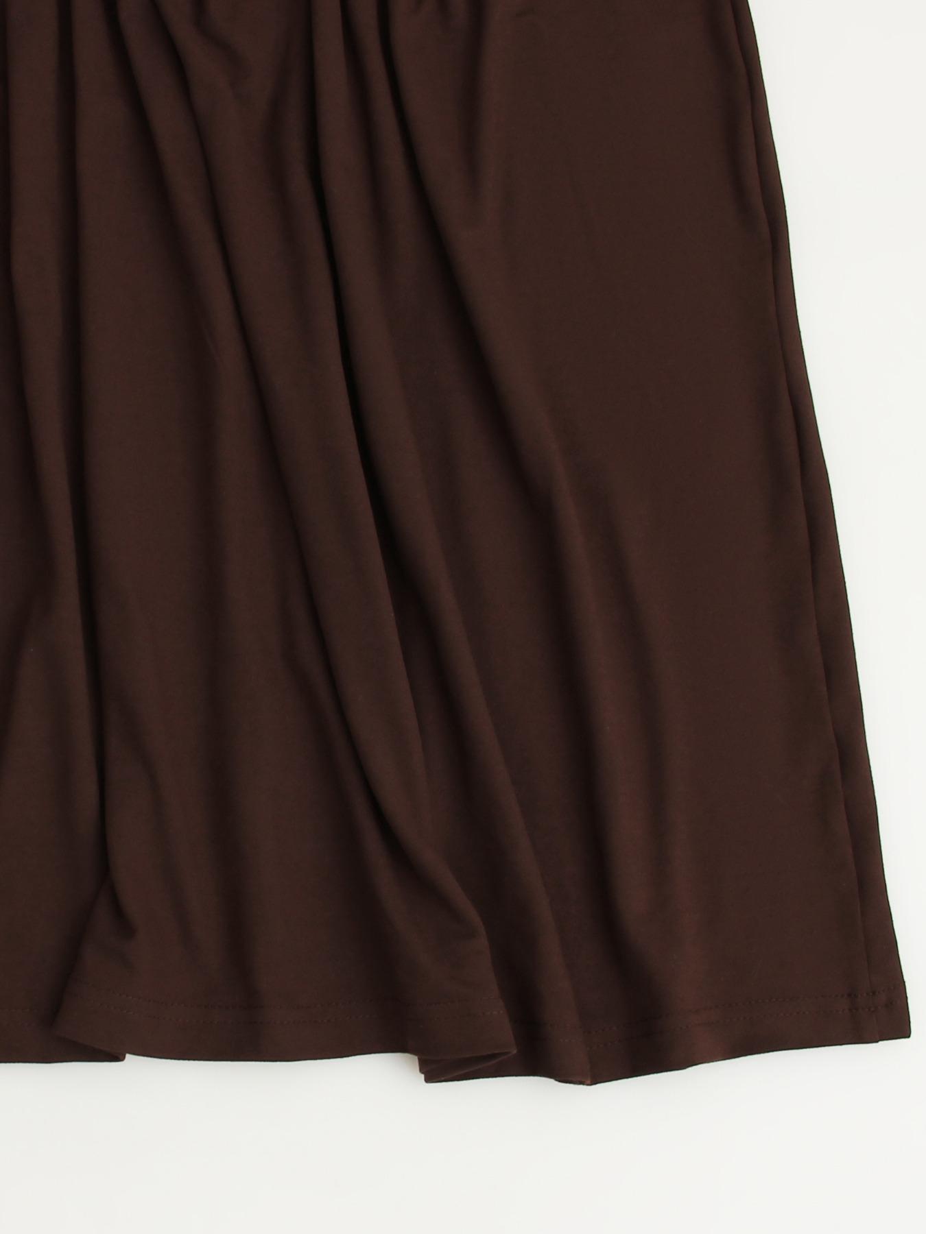 Women's Long Coffee Color Loungewear Dress, Casual Fitted Style, Large Round Neck Short Sleeve Pocket Sleepwear, Soft Fabric Everyday All Seasons Wear