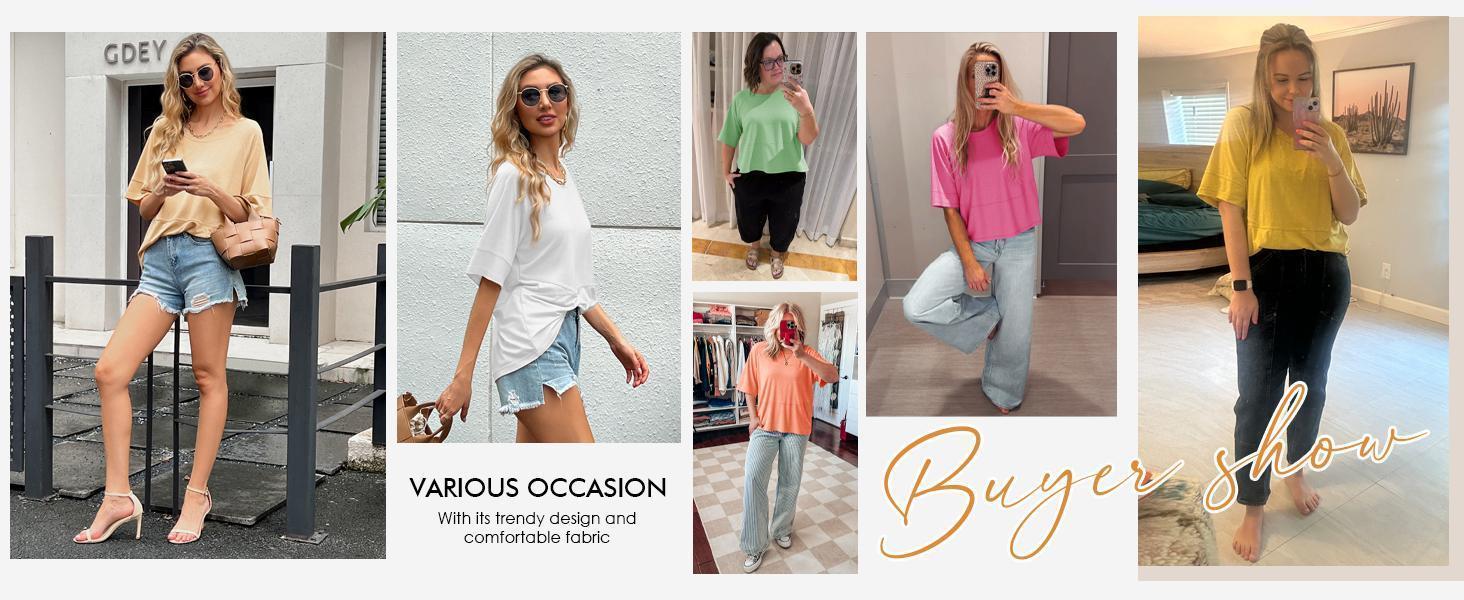Imily Bela Women's Summer Casual Crewneck Batwing Half Sleeve T-Shirts Solid Color Loose Fit Cute Basic Flowy Tops Tees Blouses