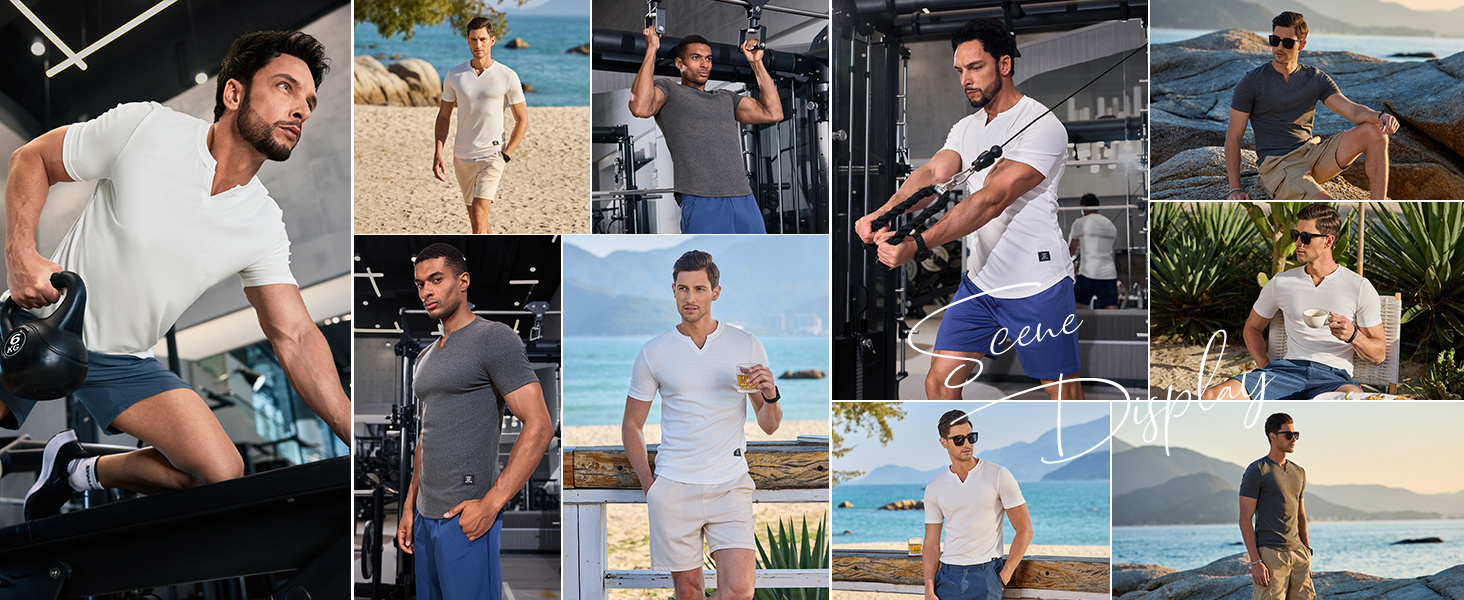 Men's 12-Pack Cotton Longline Henley V-Neck T-Shirts