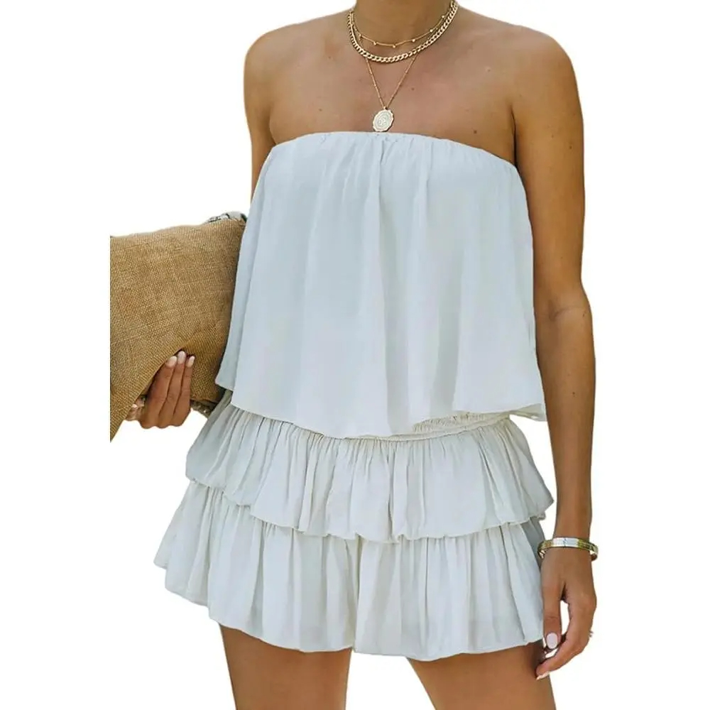 ⚡CLEARANCE SALE⚡- Women's Off The Shoulder Romper Flowy Strapless Smocked Jumpsuit Playsuits Dress