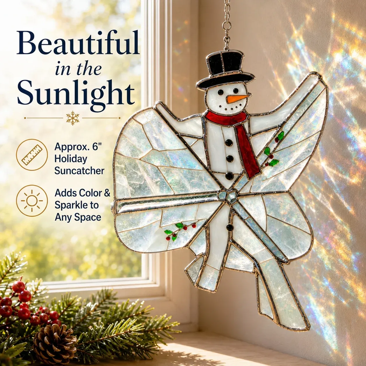Christmas Iridescent Suncatcher in Natural Sunlight