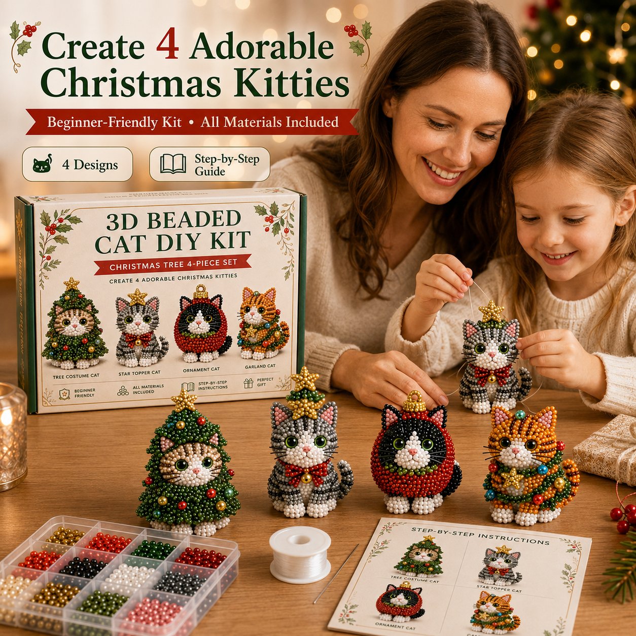 🔥Limited time 70% OFF -🐱✨ Create Your Own 3D Beaded Christmas Cats | Beginner-Friendly DIY Kit 🎁Buy 2 | FREE Shipping