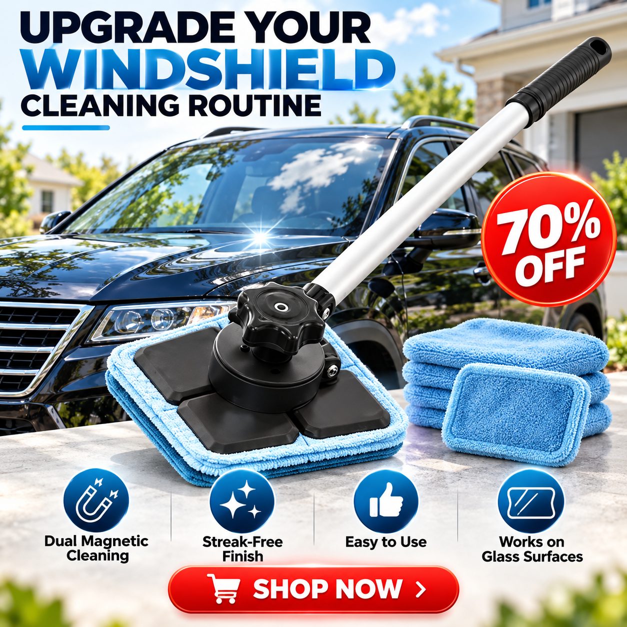 🔥Limited time 70% OFF - ✨🚗Dual Magnetic Car Windshield Cleaner | Streak-Free Auto Glass Cleaning Kit