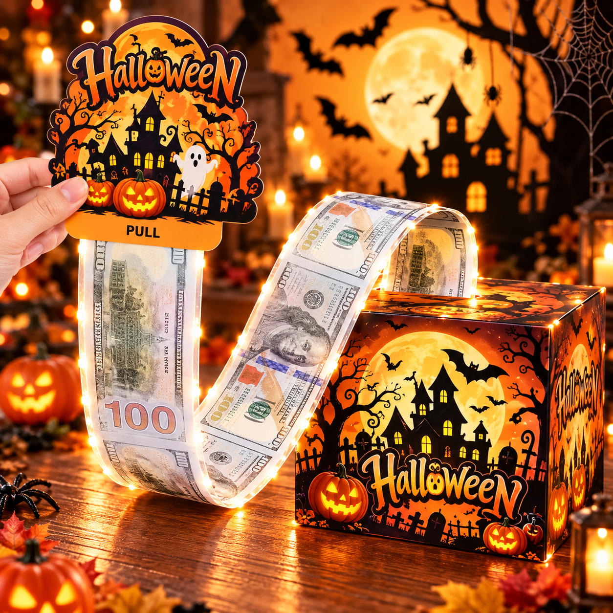 💵🎄 Christmas Money Pull Surprise Box 50 Fillable Pockets for Cash, Treats, Notes & More 🎁