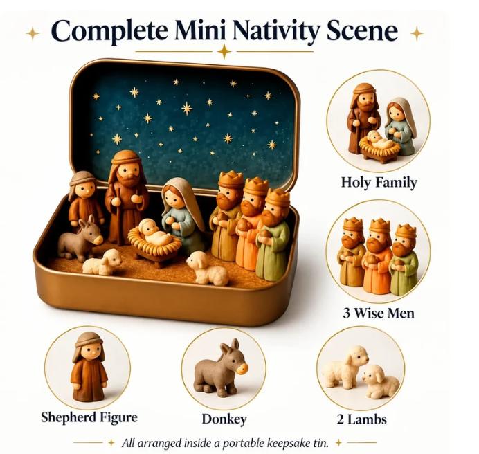 🔥Last 40pcs🎉-✝️ Mini Nativity Scene Keepsake Tin — Pocket-Sized Christmas Holy Family Set
