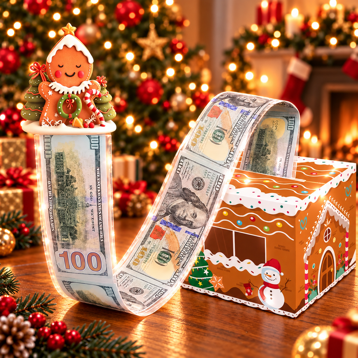 💵🎄 Christmas Money Pull Surprise Box 50 Fillable Pockets for Cash, Treats, Notes & More 🎁