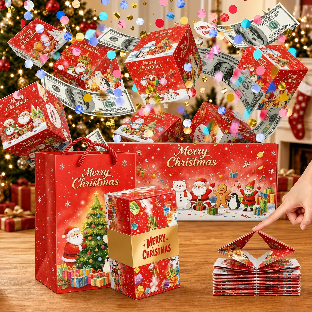 🎁 LAST DAY 70% OFF – Pop-Up Surprise Gift Box | Exploding Confetti Gift Box with 6 Flying Cubes, Matching Gift Bag & Hidden Space for Cash, Jewelry or Keepsakes ✨