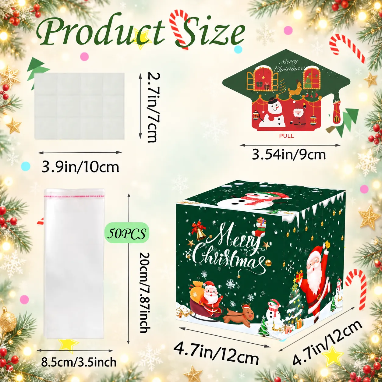 💵🎄 Christmas Money Pull Surprise Box 50 Fillable Pockets for Cash, Treats, Notes & More 🎁
