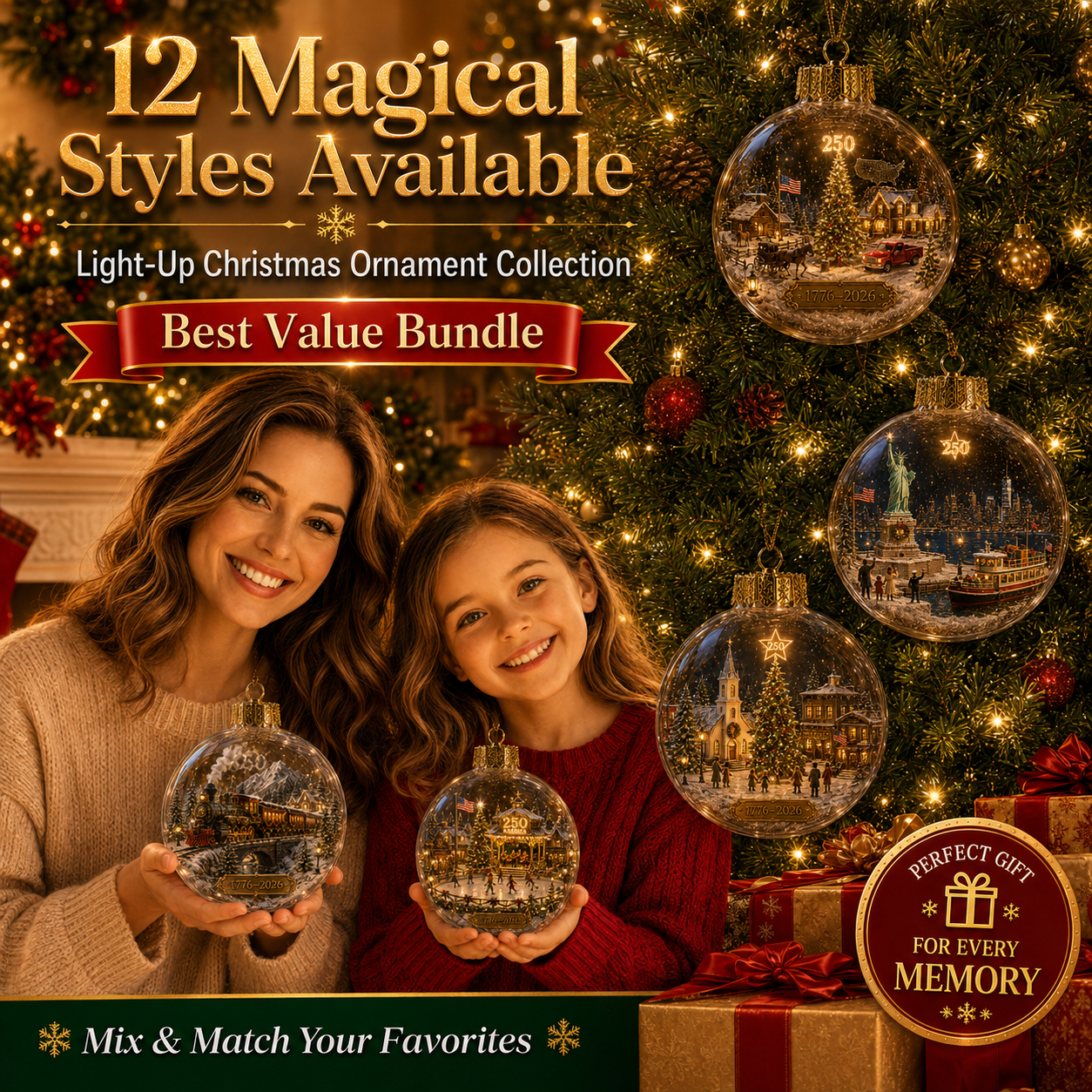 🔥 Limited-Time 70% OFF – 🇺🇸✨ America 250th Anniversary Light-Up Christmas Globe Ornament | 1776–2026 Commemorative Holiday Collection 🎄
