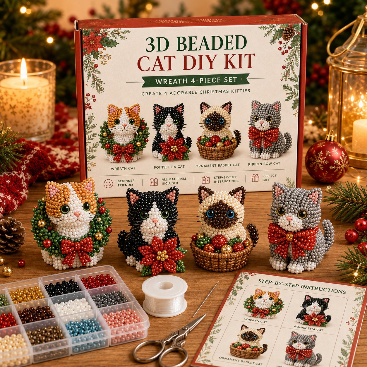 🔥Limited time 70% OFF -🐱✨ Create Your Own 3D Beaded Christmas Cats | Beginner-Friendly DIY Kit 🎁Buy 2 | FREE Shipping