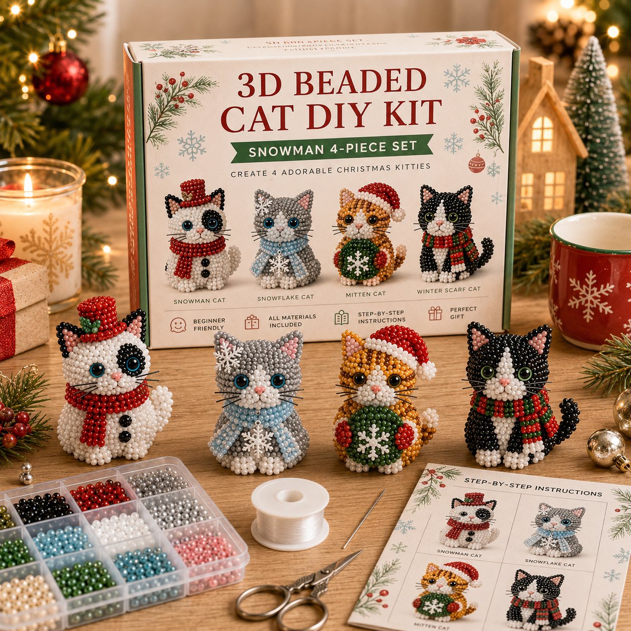 🔥Limited time 70% OFF -🐱✨ Create Your Own 3D Beaded Christmas Cats | Beginner-Friendly DIY Kit 🎁Buy 2 | FREE Shipping