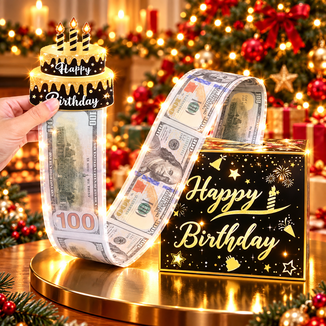 💵🎄 Christmas Money Pull Surprise Box 50 Fillable Pockets for Cash, Treats, Notes & More 🎁